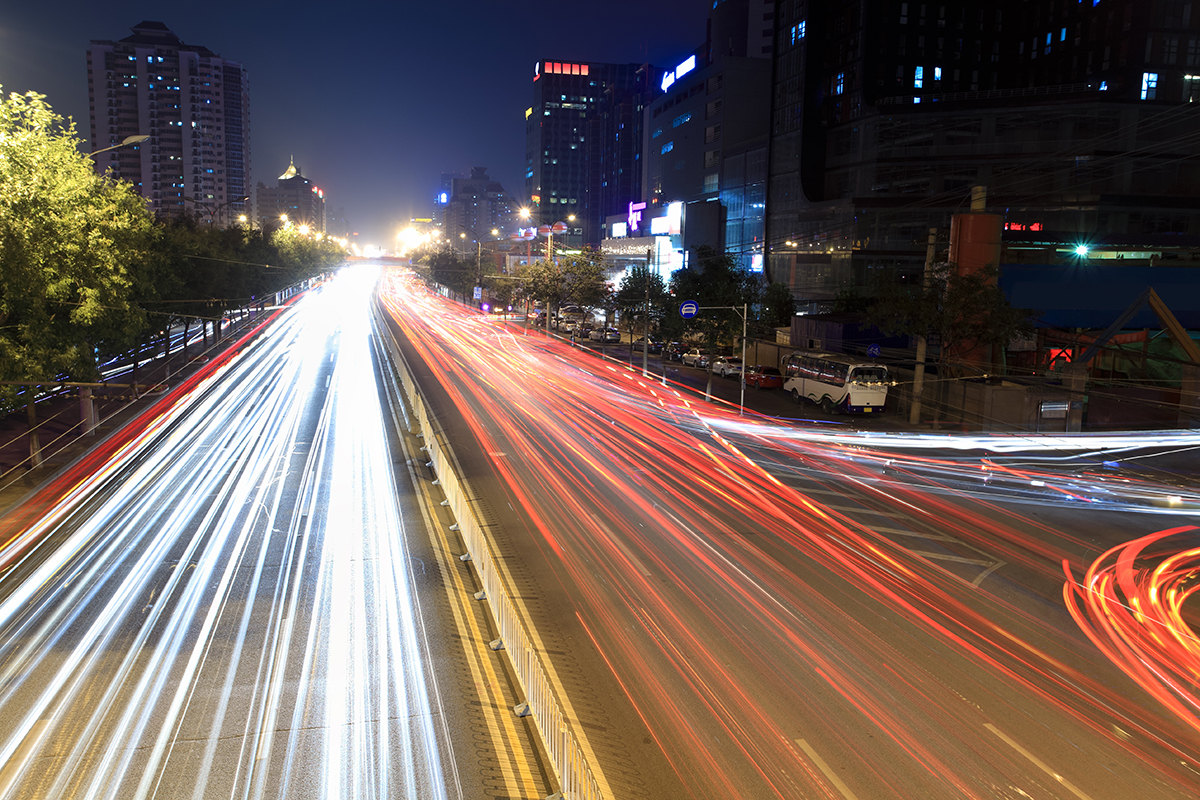 light trails on rush hour traffic at night